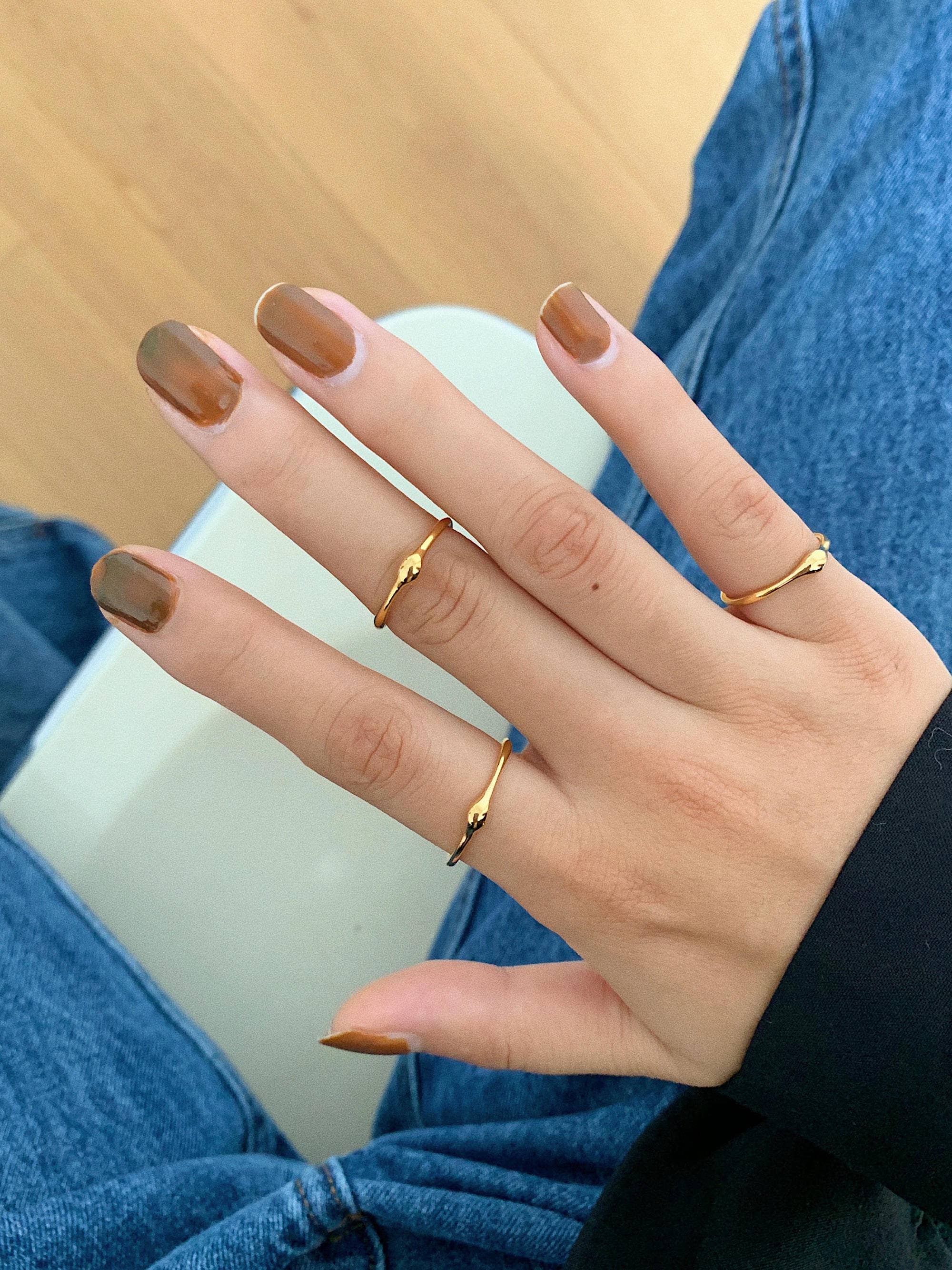 Rowena 18K Gold Non-Tarnish Minimalist Band Rings