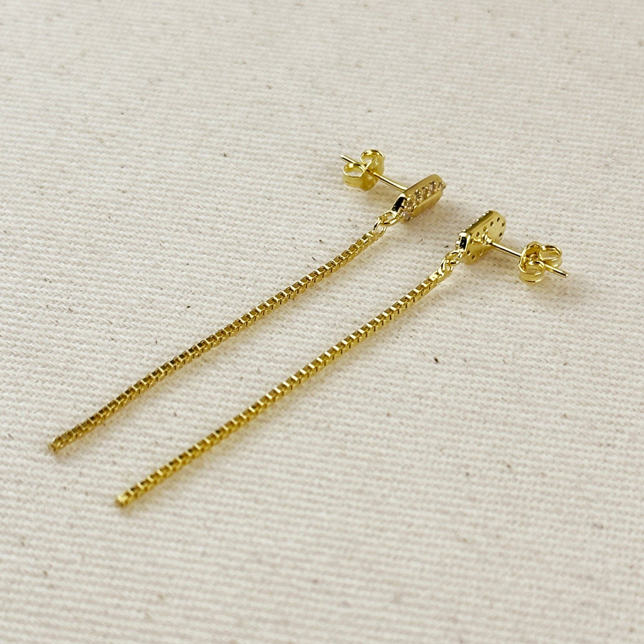18k Gold Filled CZ Box Chain Drop Earrings