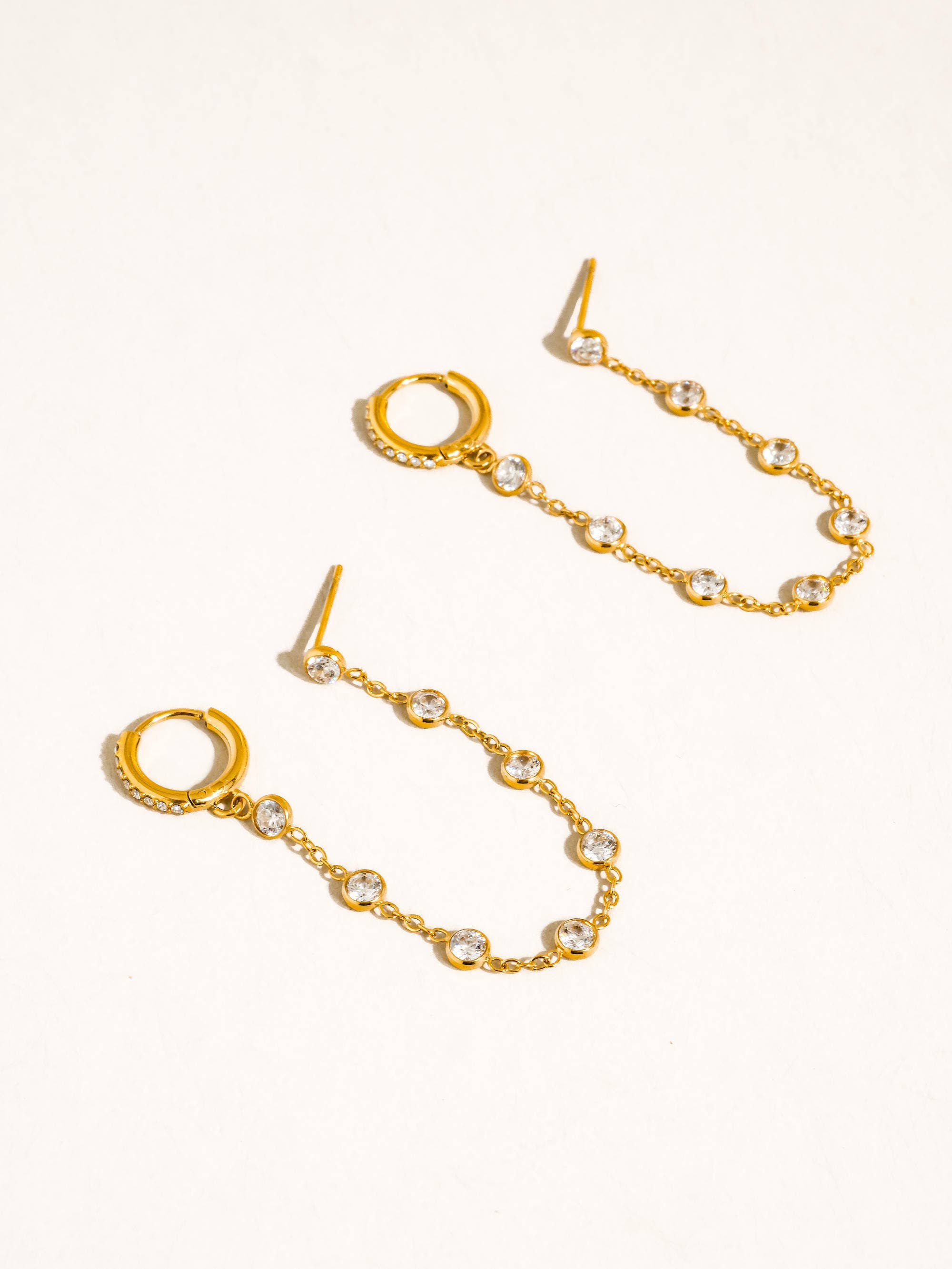 Daffira 18K Gold Non-Tarnish Crystal Chain Link Earrings