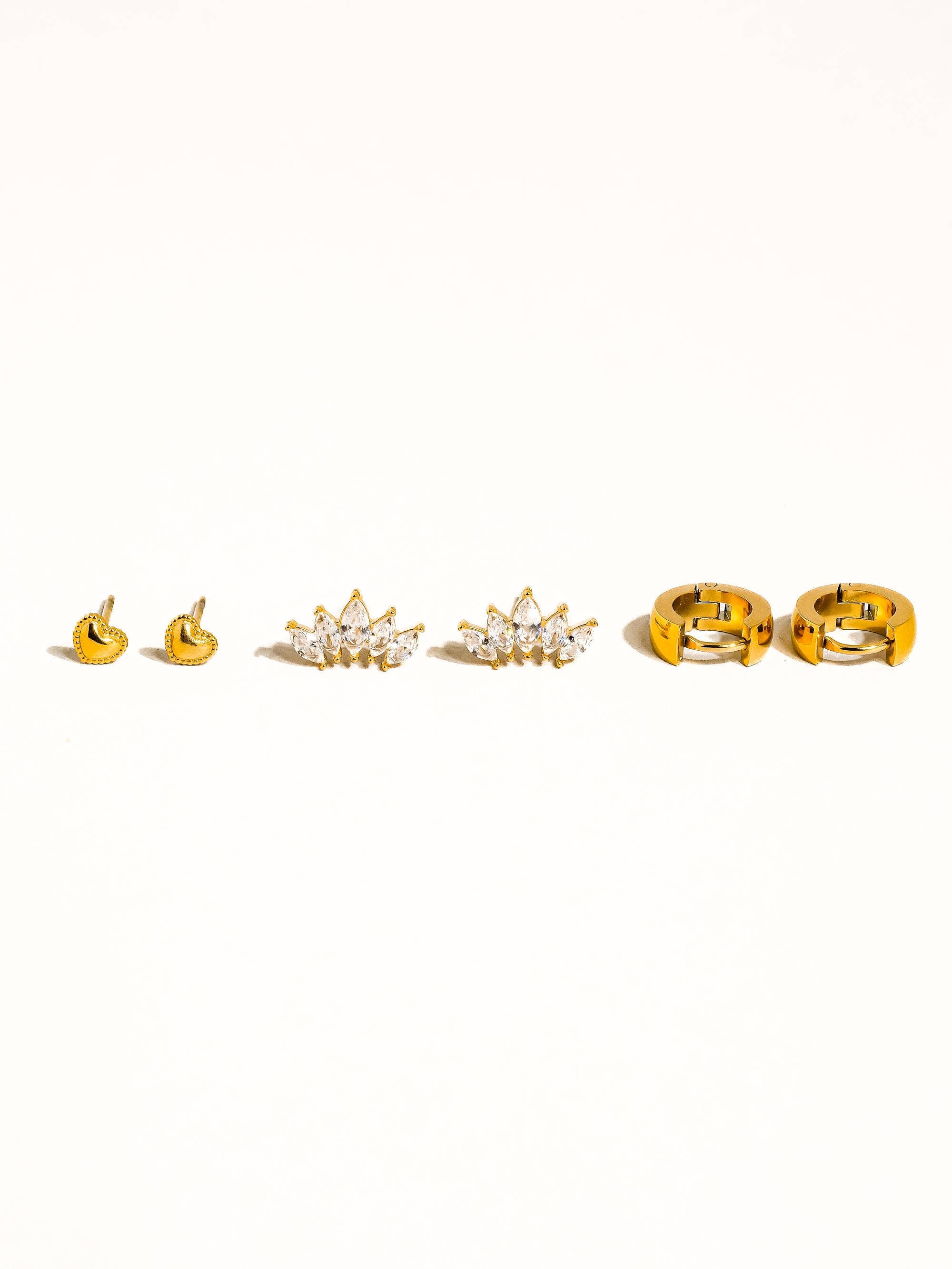 Anouk 18K Gold Non-Tarnish Hearts, Hoops &amp;CZ Earring