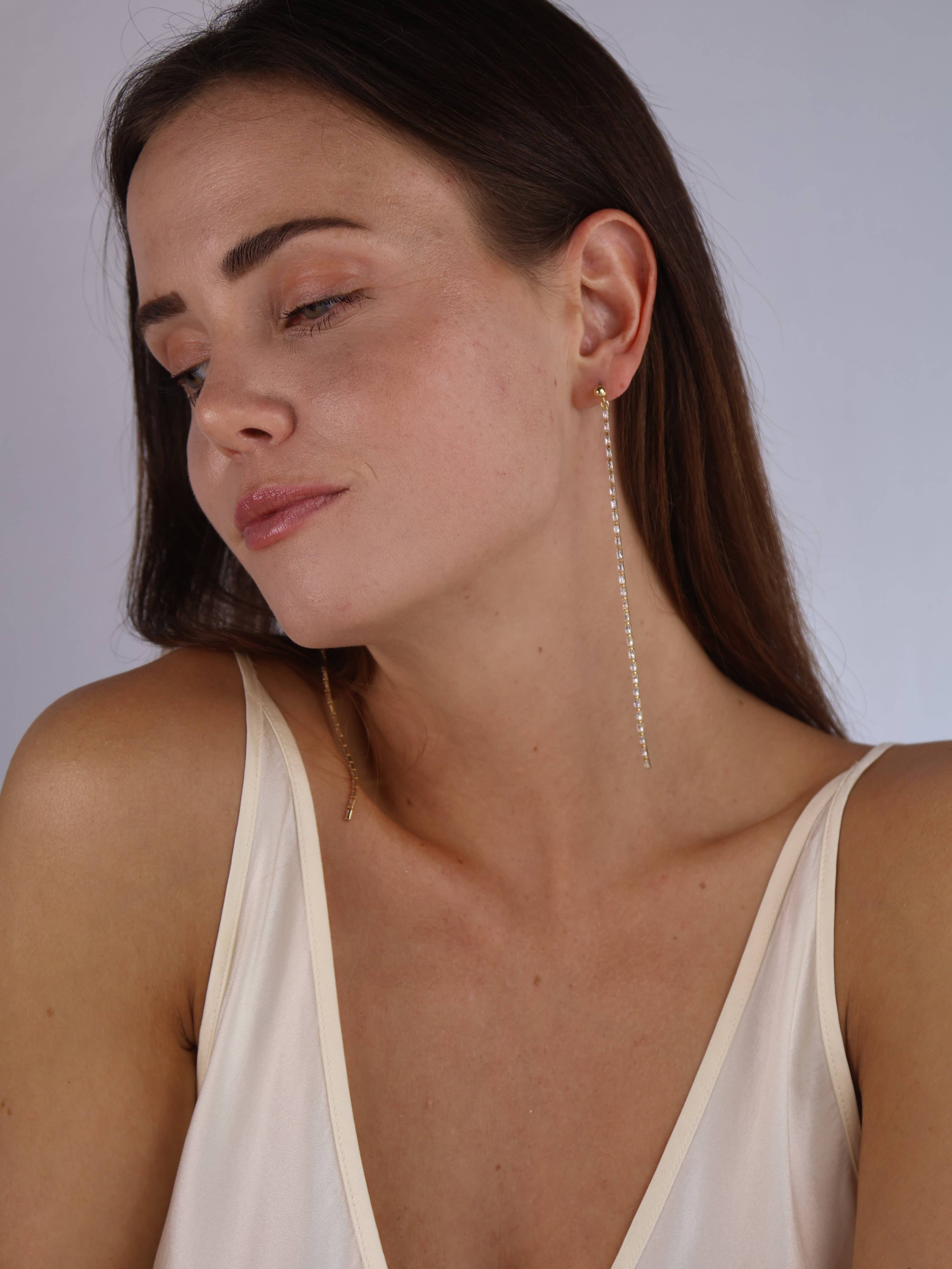 18k Gold Filled Baguette Chain Drop Earrings