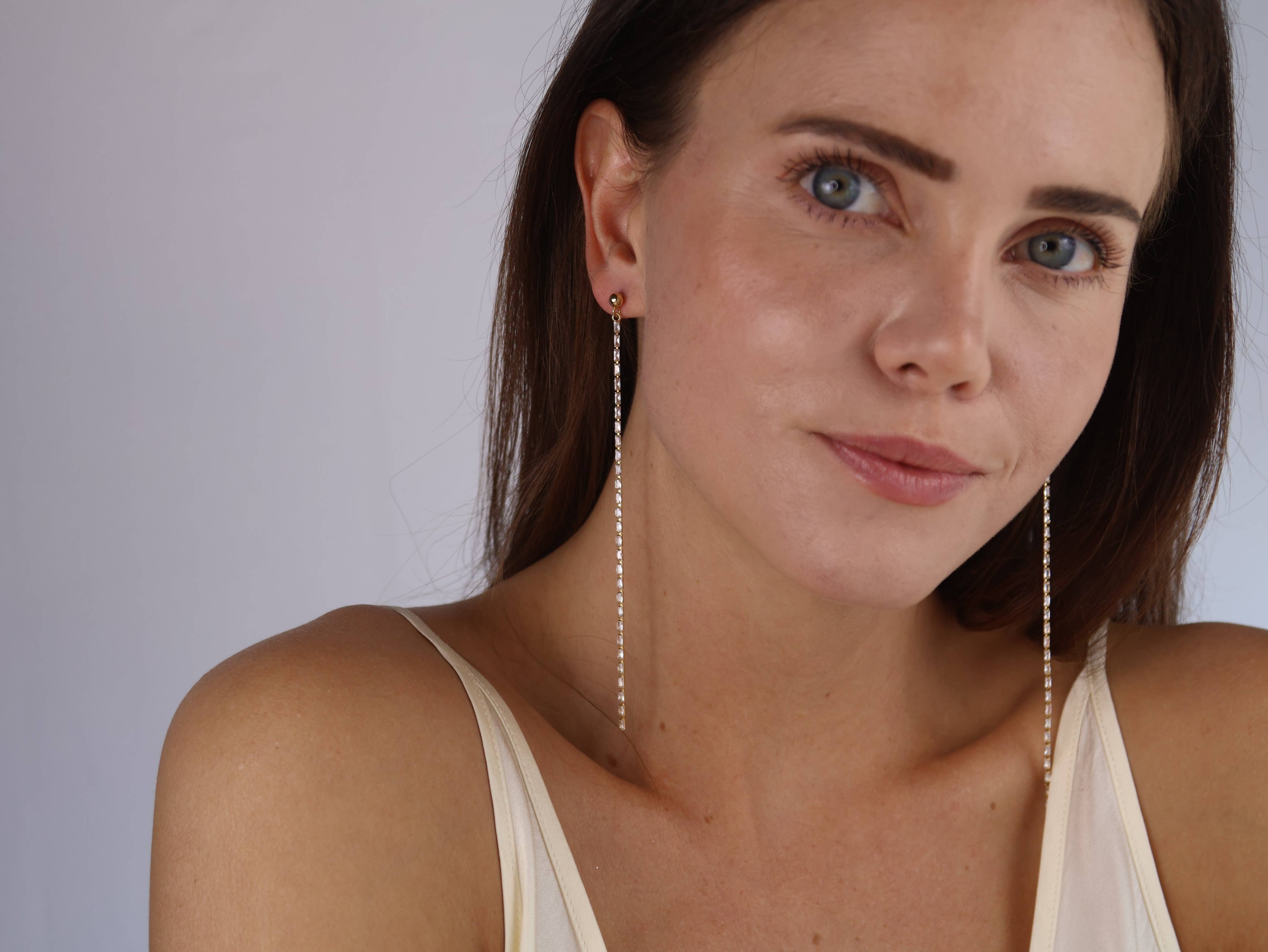 18k Gold Filled Baguette Chain Drop Earrings