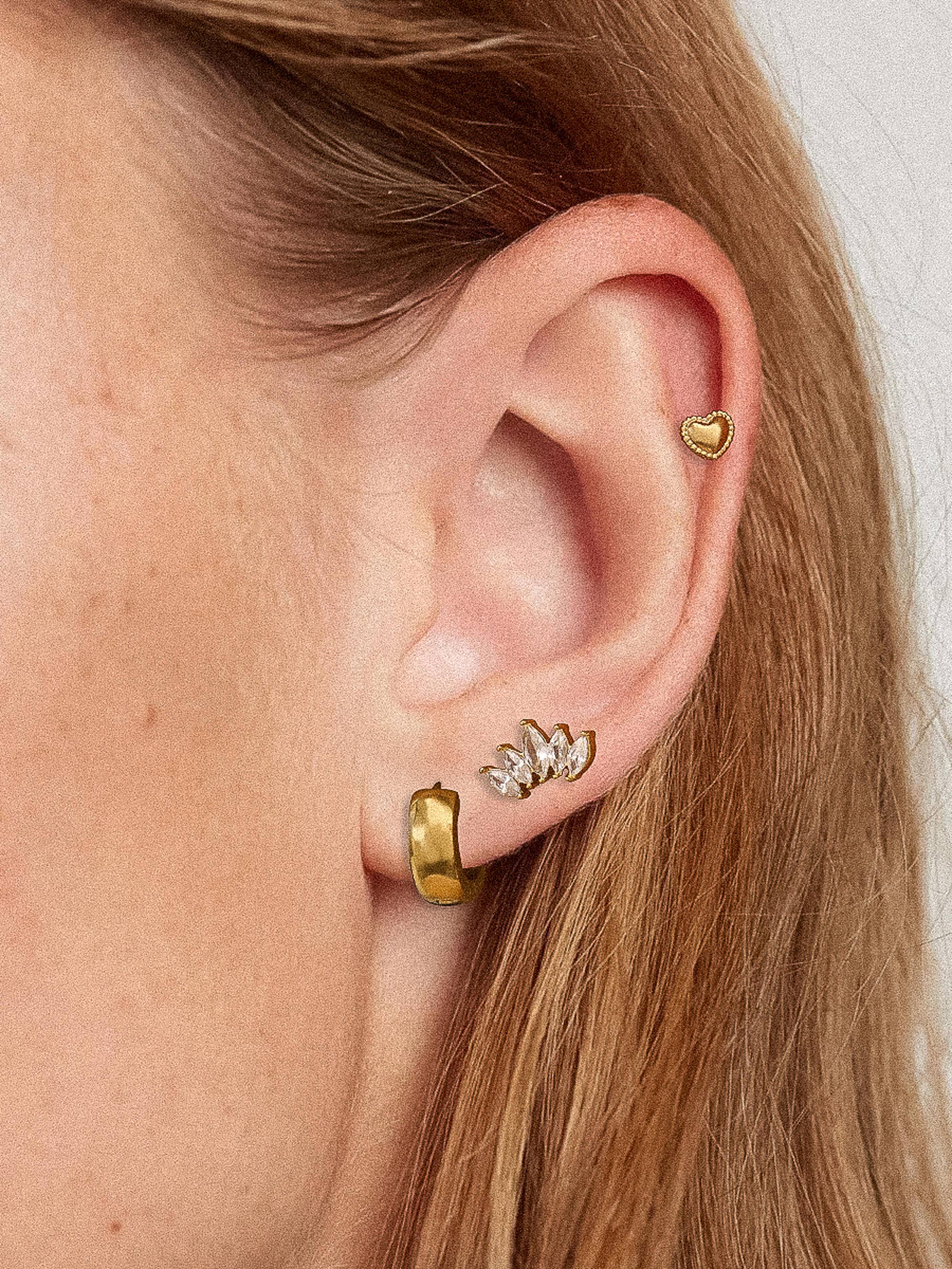Anouk 18K Gold Non-Tarnish Hearts, Hoops &amp;CZ Earring
