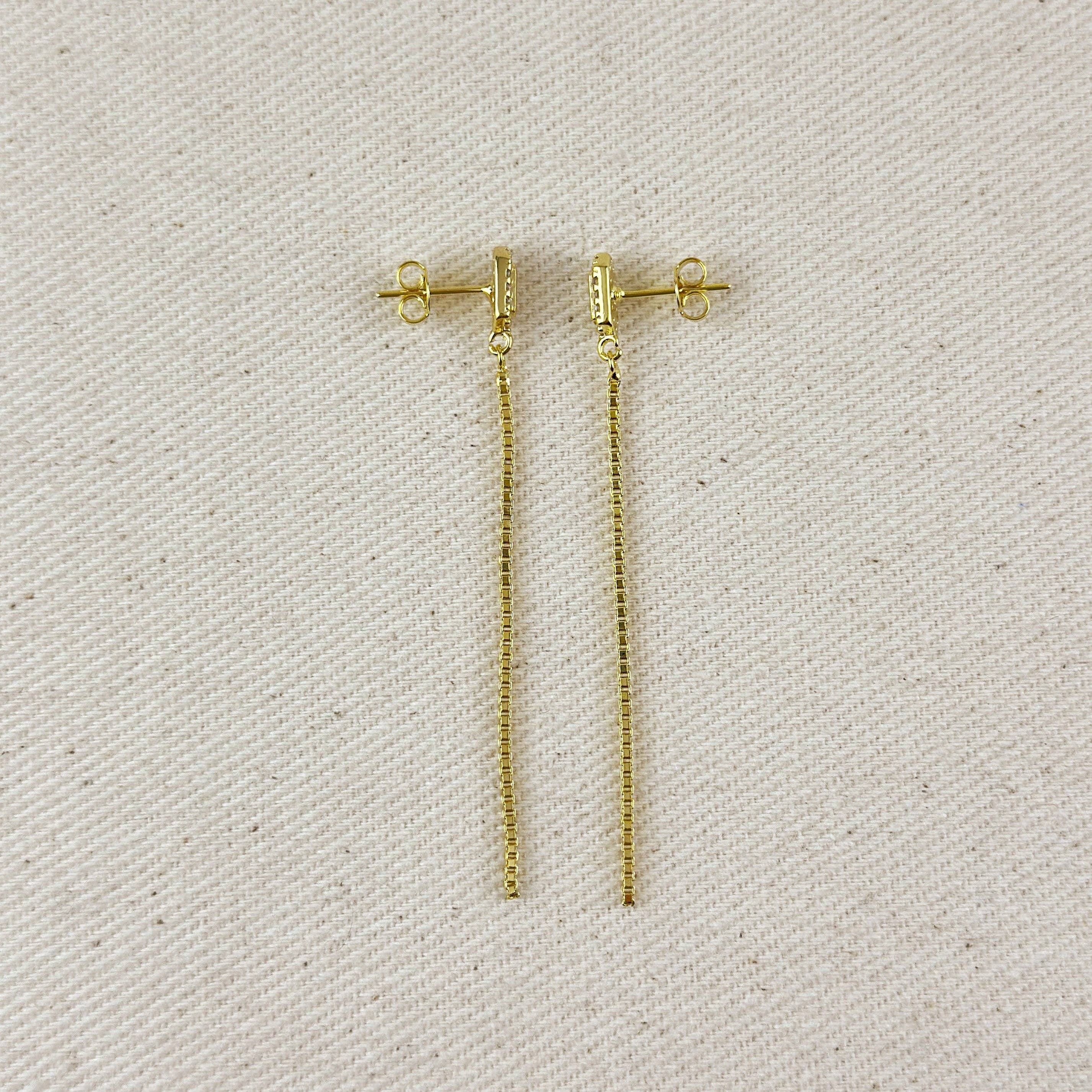 18k Gold Filled CZ Box Chain Drop Earrings