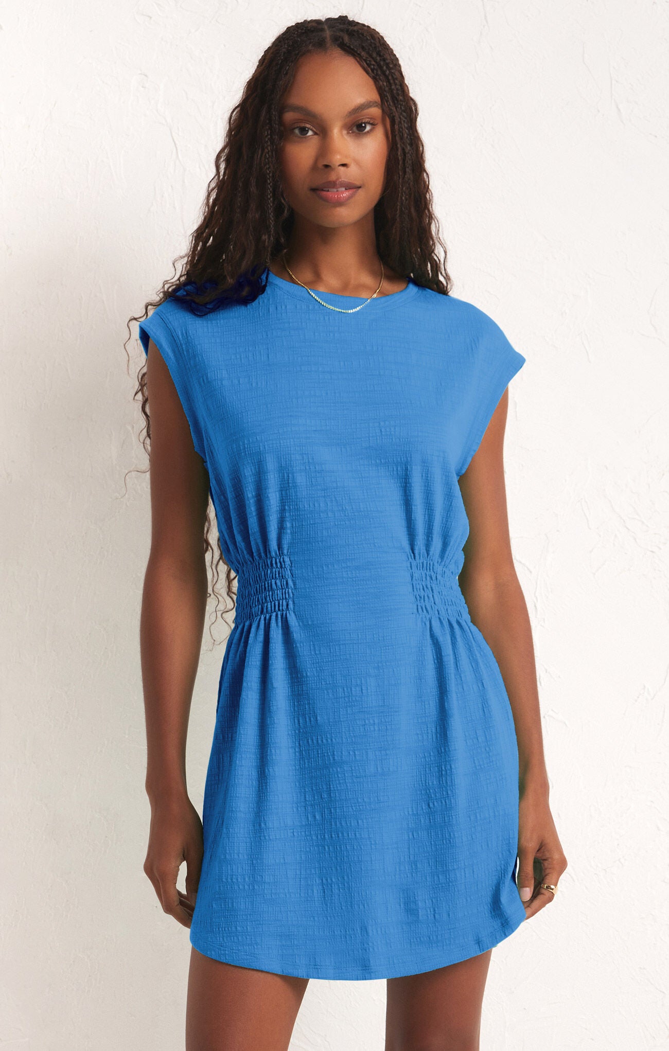 Rowan Textured Knit Dress in Blue Wave