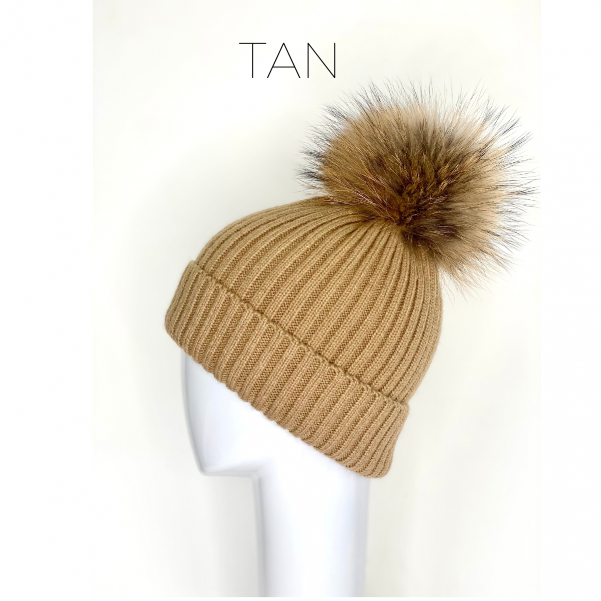 Ribbed Knit Fur Pom Hat